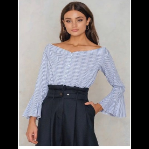 Free People March to the Beat Off the Shoulder Striped Top flared bell… - Picture 5 of 8